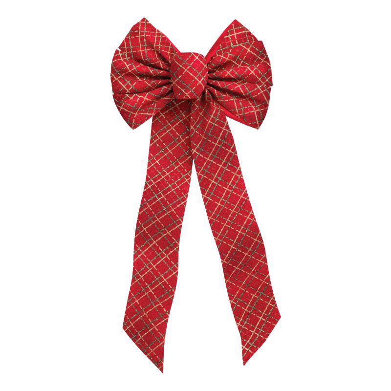 Holidaytrims 6061 Christmas Specialty Decoration, 1 in H, Glittering Bow Plaid, Velvet