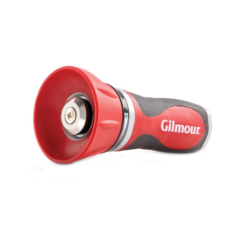 Gilmour 840182-1001 Twist Nozzle, 3/4 in, GHT, 24 gpm, Metal, Gray/Red Gray/Red