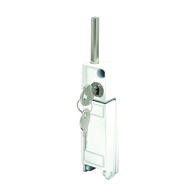 Prime-Line U 9919 Patio Door Lock, Different Key, Zinc, White, 3/16, 1/8, 1/4 in Thick Door White