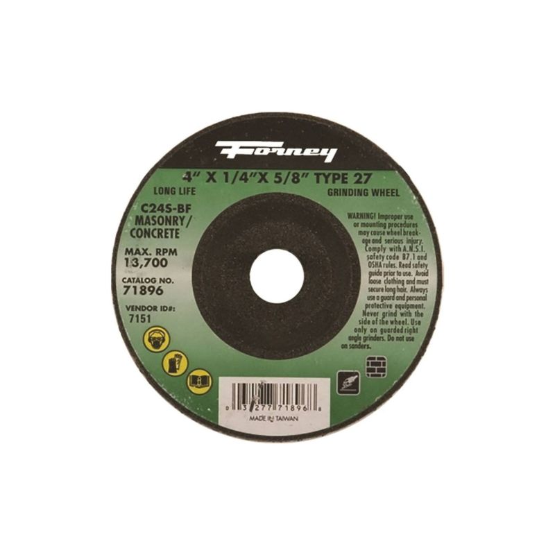 Forney 71896 Grinding Wheel, 4 in Dia, 1/4 in Thick, 5/8 in Arbor, 24 Grit, Coarse, Silicone Carbide Abrasive