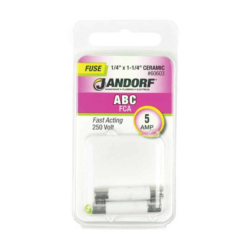Jandorf 60603 Fast Acting Fuse, 5 A, 250 V, 200 A, 10 kA Interrupt, Ceramic Body Gray