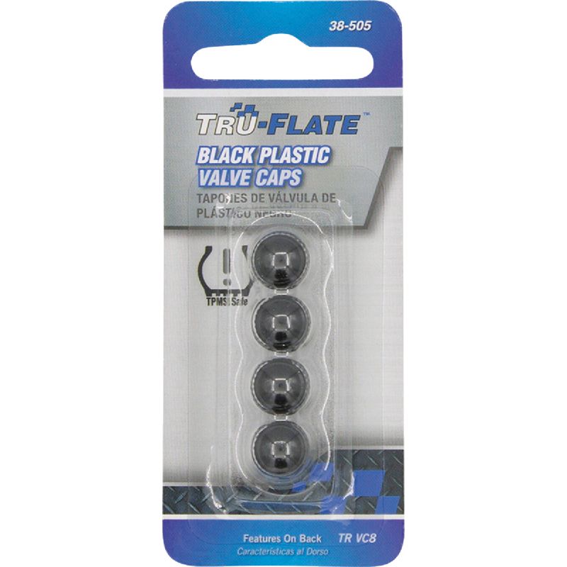 Tru-Flate Plastic Tire Valve Cap Black