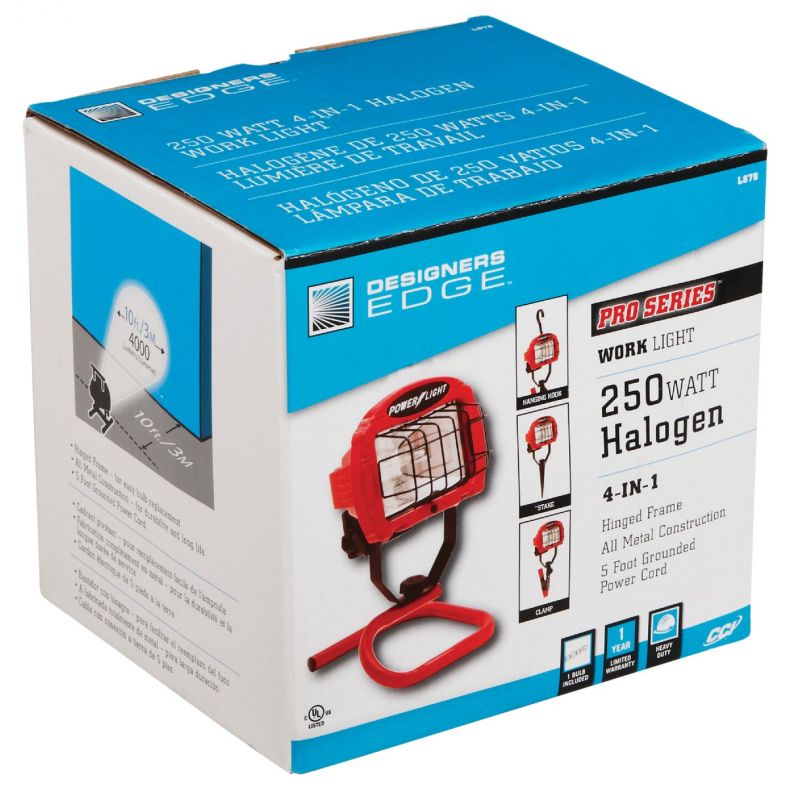 Designers Edge Power Light 250W Halogen 4-In-1Combo Portable Work Light Red