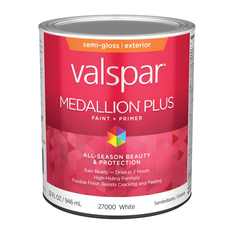 Valspar Medallion Plus 2600 05 Latex Paint, Acrylic Base, Semi-Gloss Sheen, White Base, 1 qt White Base