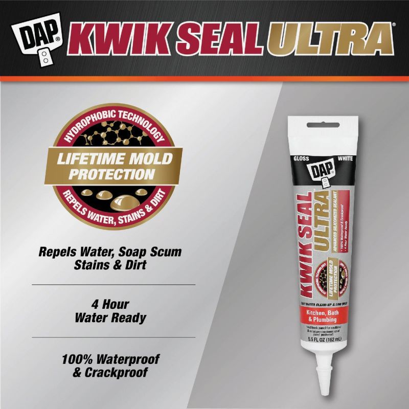 Dap Kwik Seal Ultra Advanced Kitchen &amp; Bath Silicone Sealant White, 5.5 Oz.