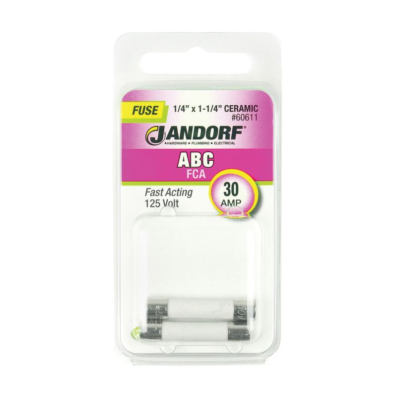 Jandorf 60611 Fast Acting Fuse, 30 A, 125 VDC, 200, 400, 1000 A Interrupt, Ceramic Body Gray