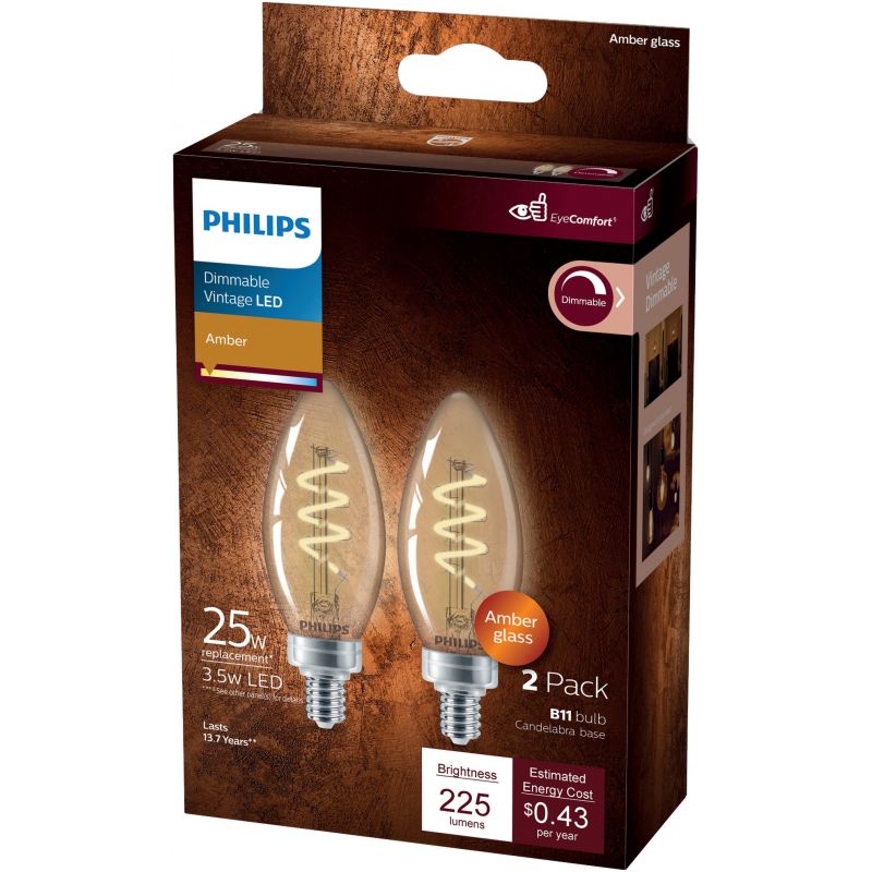 Philips Vintage B11 Amber Spiral Medium LED Decorative Light Bulb