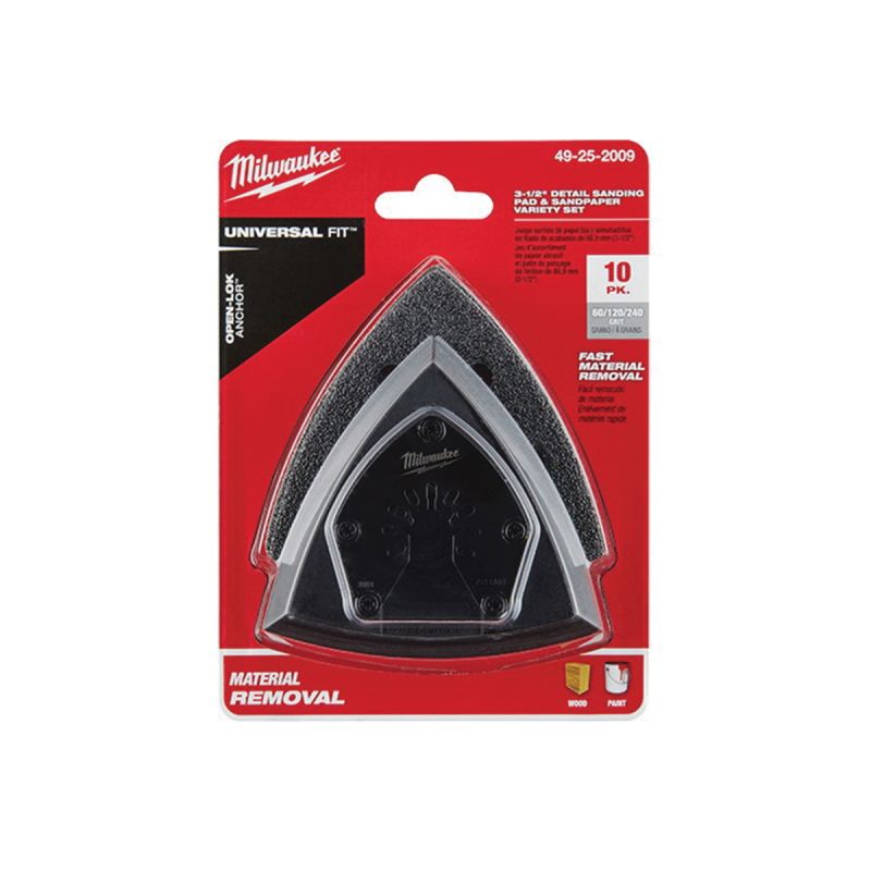 Milwaukee 49-25-2009 Triangle Sanding Pad and Paper Variety Pack, 60, 120, 240 Grit, Silicon Carbide Abrasive