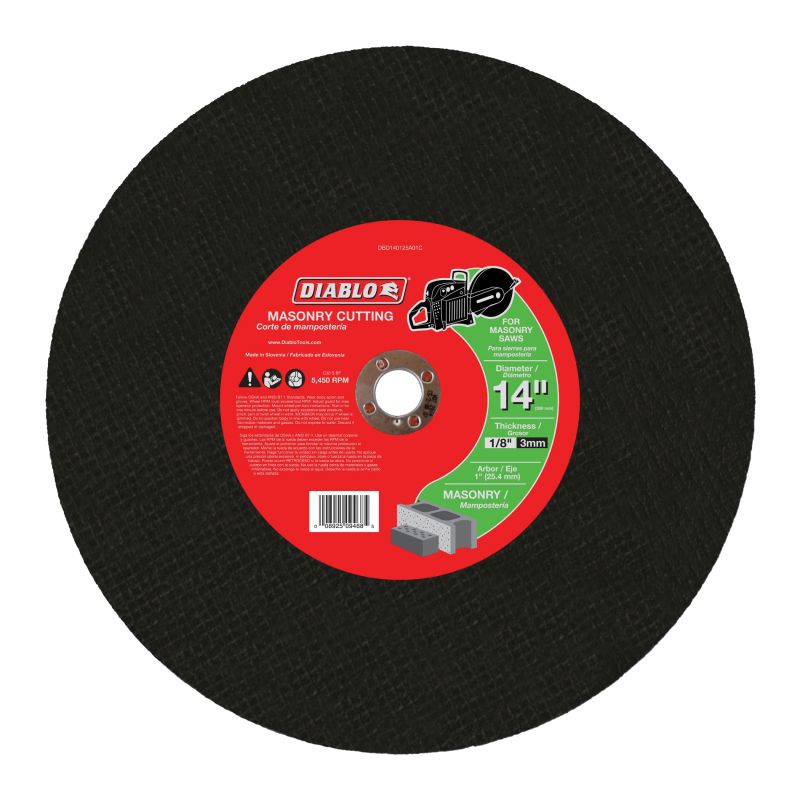 Diablo DBD140125A01C Cut-Off Disc, 14 in Dia, 1/8 in Thick, 1 in Arbor, Aluminum Oxide Abrasive