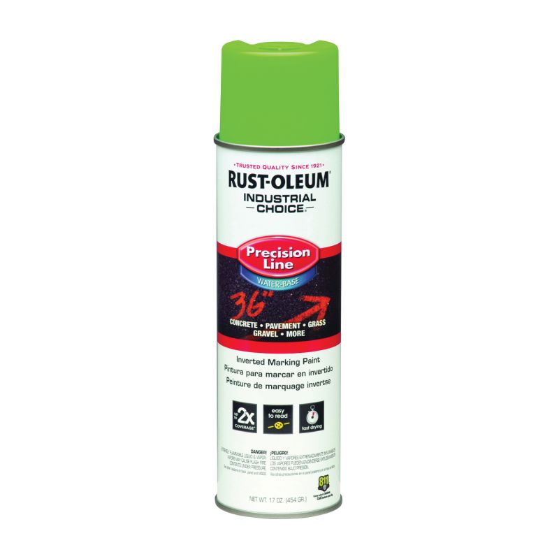 Rust-Oleum 203032 Inverted Marking Spray Paint, Fluorescent Green, 17 oz, Can Fluorescent Green
