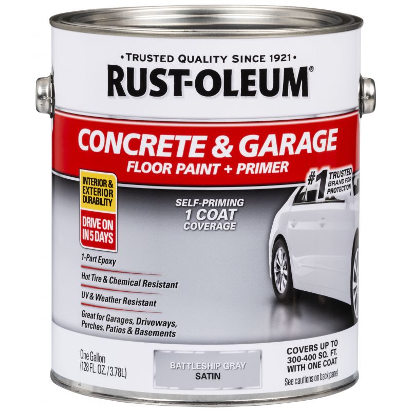 Rust-Oleum 225380 Porch and Floor Paint, Water, Satin, Battleship Gray, 1 gal, Can, 300 to 400 sq-ft/gal Coverage Area Battleship Gray