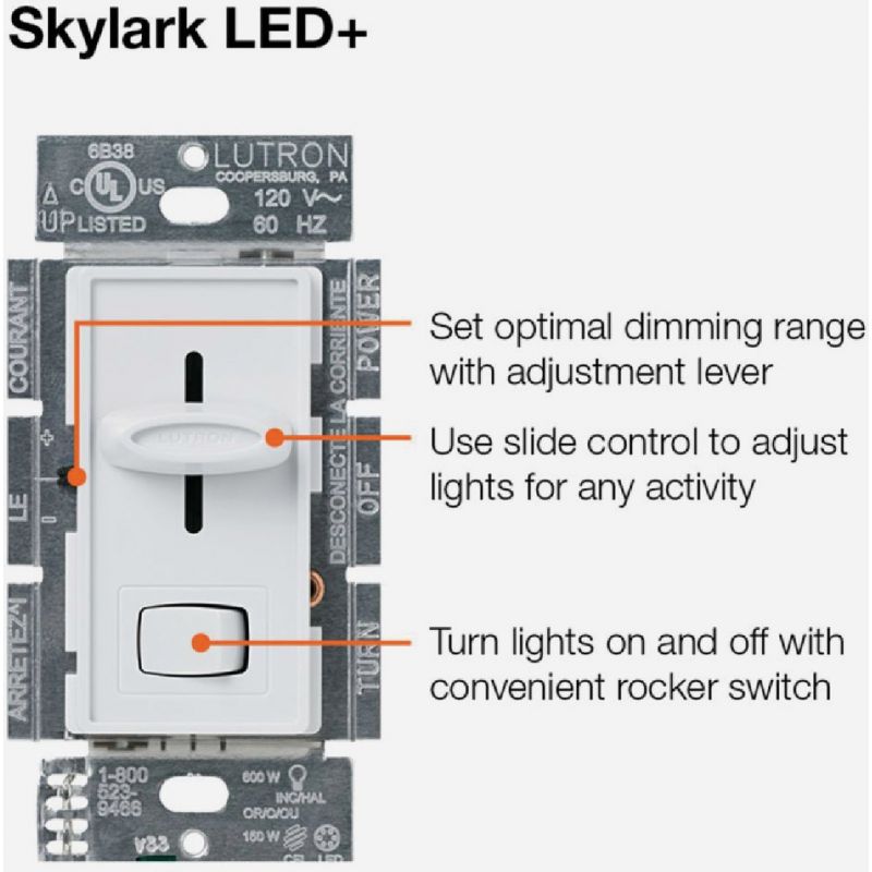 Lutron Skylark LED/CFL Slide Dimmer Switch White