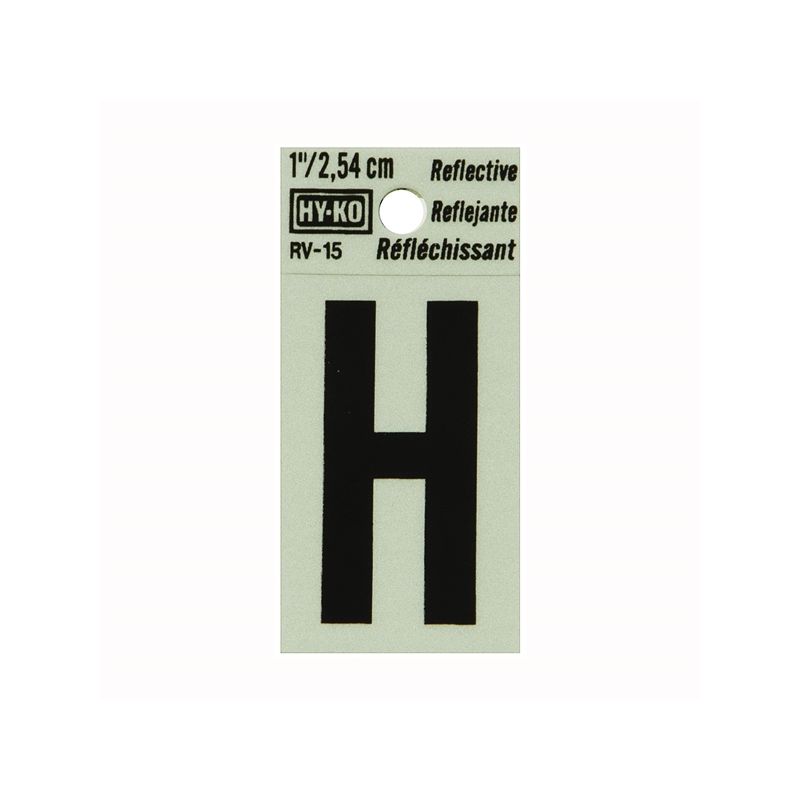 Hy-Ko RV-15/H Reflective Letter, Character: H, 1 in H Character, Black Character, Silver Background, Vinyl