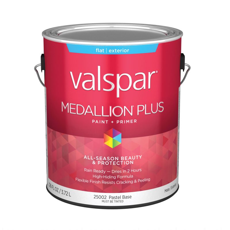 Valspar Medallion Plus 2500 07 Latex Paint, Acrylic Base, Flat Sheen, Pastel Base, 1 gal, Plastic Can Pastel Base