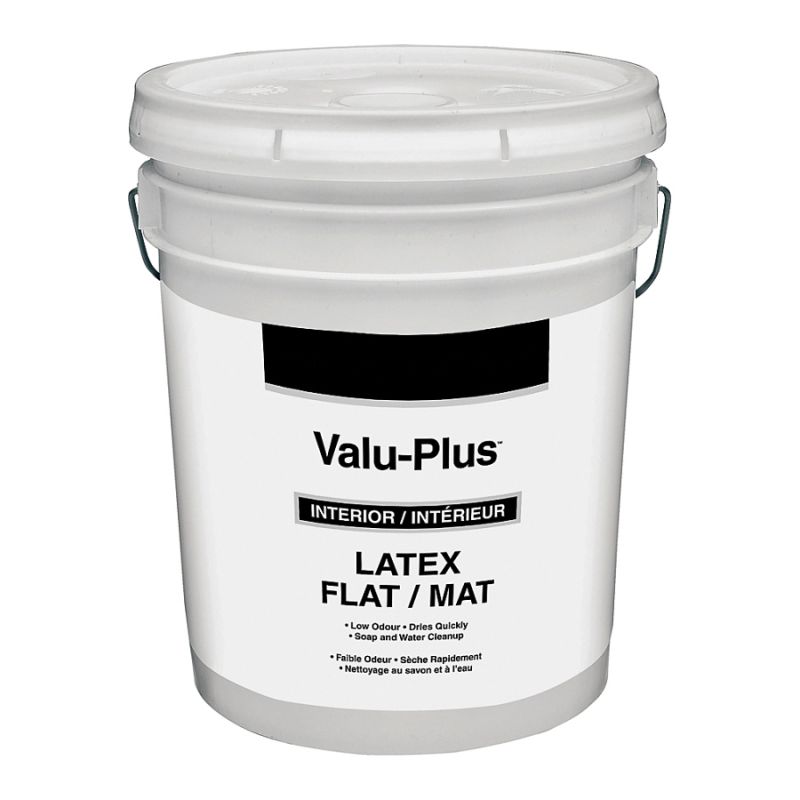 Valspar Value-Plus 255-5GAL Interior Paint, Flat Sheen, White, 5 gal, Pail, 350 to 400 sq-ft Coverage Area White