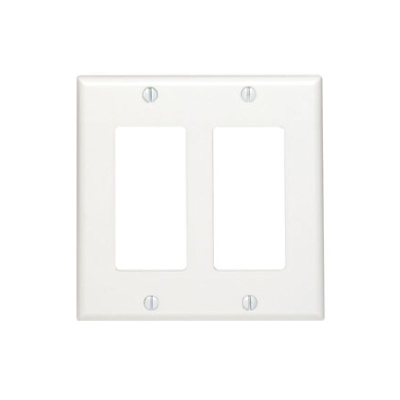 Leviton 80409-W Wallplate, 4-1/2 in L, 4.56 in W, 2-Gang, Thermoset Plastic, White, Smooth White