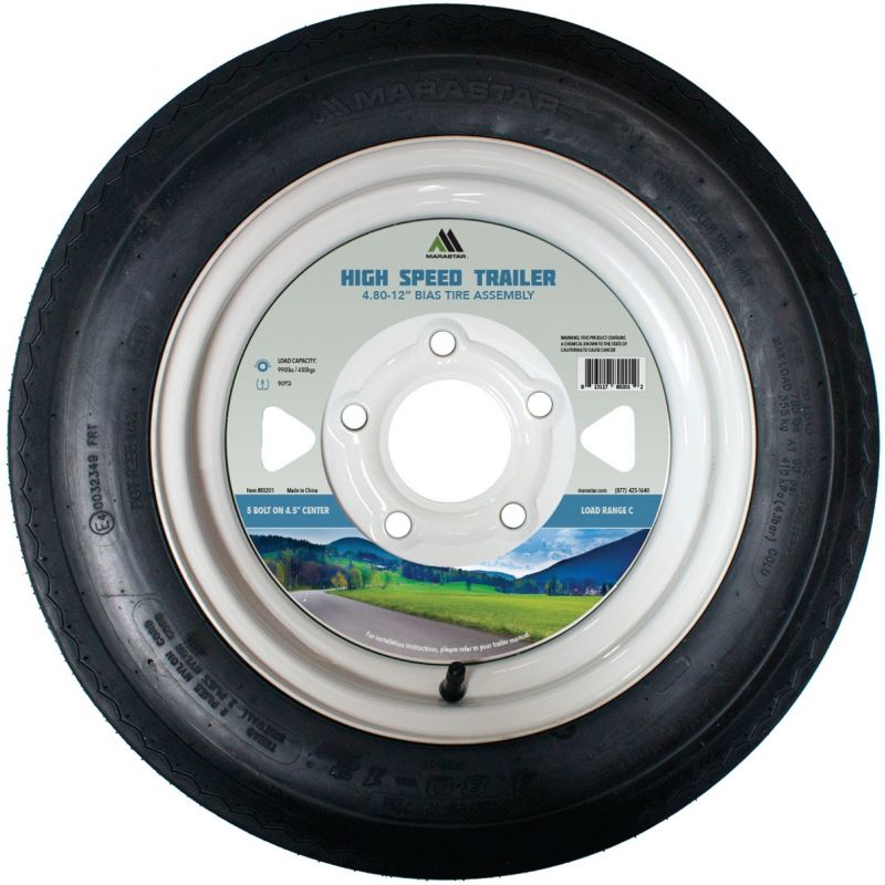 Marastar Trailer Tire and Wheel 4.80-12 In. Bias Tire