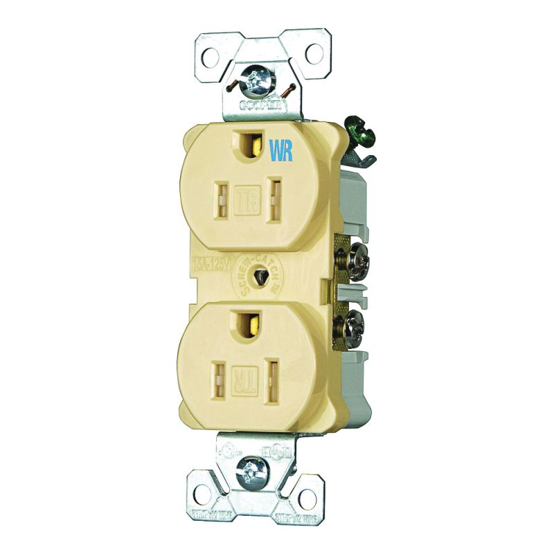 Eaton Wiring Devices TWRBR15V Duplex Receptacle, 2 -Pole, 15 A, 125 V, Back, Side Wiring, NEMA: 5-15R, Ivory Ivory