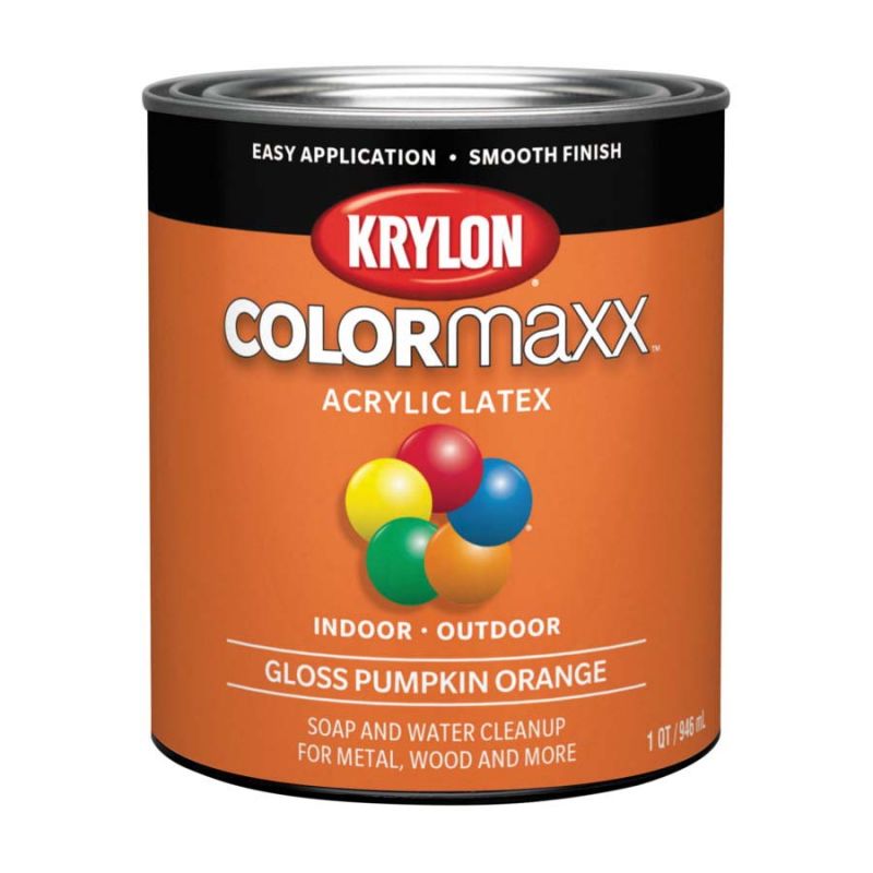Krylon COLORmaxx K05643007 Interior/Exterior Paint, Gloss, Pumpkin Orange, 32 oz Pumpkin Orange