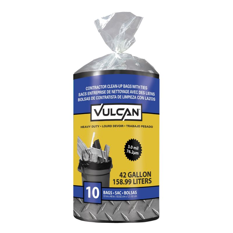 Vulcan FG-03812-06 10CT Contractor Trash Bag, 42 gal, Polymer, Black 42 Gal, Black