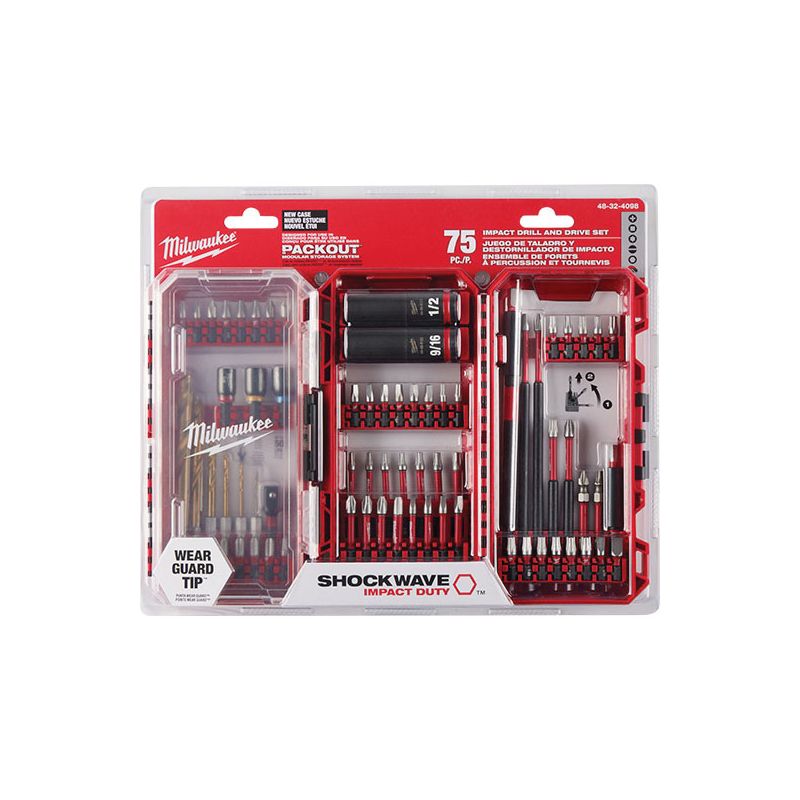 Milwaukee SHOCKWAVE Impact Duty Series 48-32-4098 Drill-Drive and Fasten Set, 75-Piece, All-Purpose, Alloy Steel