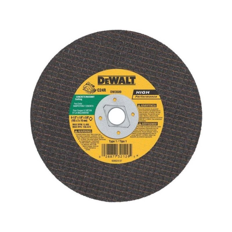 DeWALT DW3509 Abrasive Saw Blade, 6-1/2 in Dia, 1/8 in Thick, 5/8 in Arbor, Silicon Carbide Abrasive