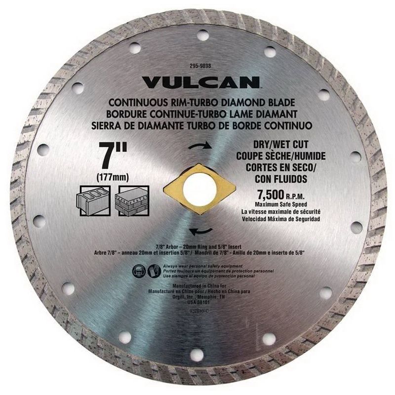 Vulcan 937501OR Continuous Turbo Diamond Blade, 7 in Dia, 7/8 in Arbor