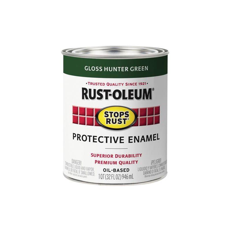 Rust-Oleum 353576 Rust Preventative Paint, Oil, Gloss, Hunter Green, 1 qt, 80 to 175 sq-ft Coverage Area Hunter Green