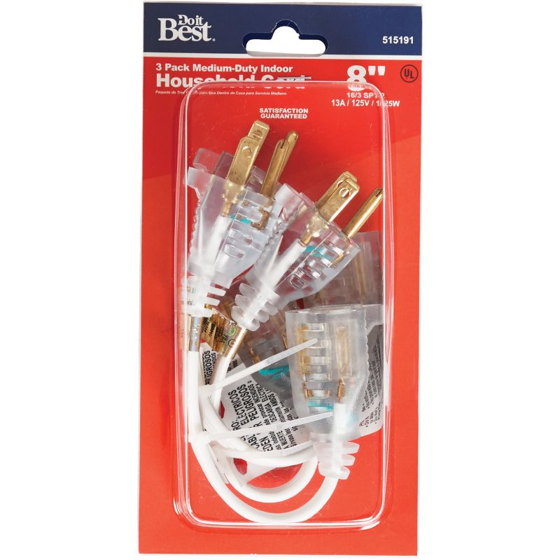 Do it Best 16/3 3-Pack Short Extension Cord Set White, General Purpose, 13A