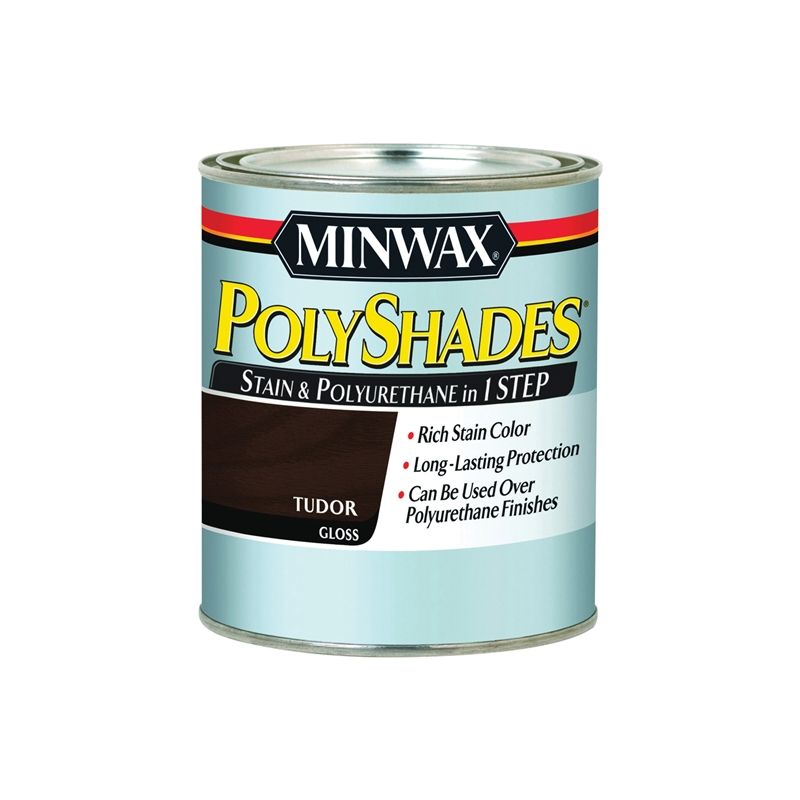 Minwax PolyShades 61460444 Wood Stain and Polyurethane, Gloss, Tudor, Liquid, 1 qt, Can Tudor