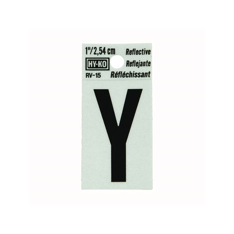 Hy-Ko RV-15/Y Reflective Letter, Character: Y, 1 in H Character, Black Character, Silver Background, Vinyl