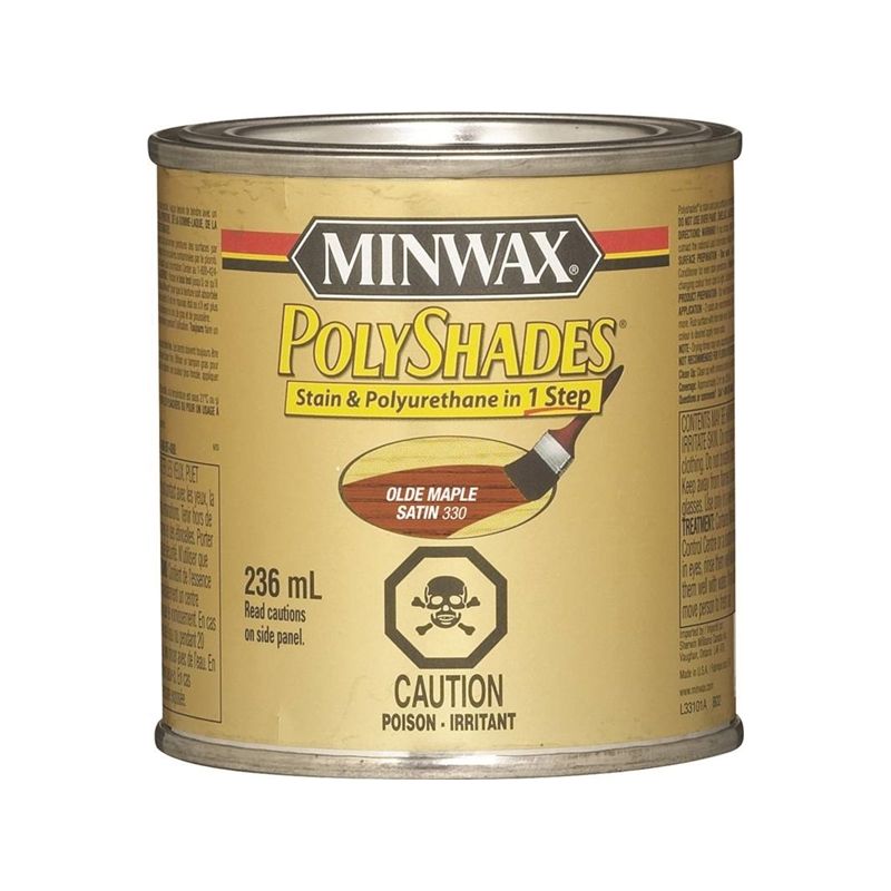 Minwax PolyShades CM3330144 Stain and Polyurethane, Satin, Liquid, Olde Maple, 236 mL, Can Olde Maple