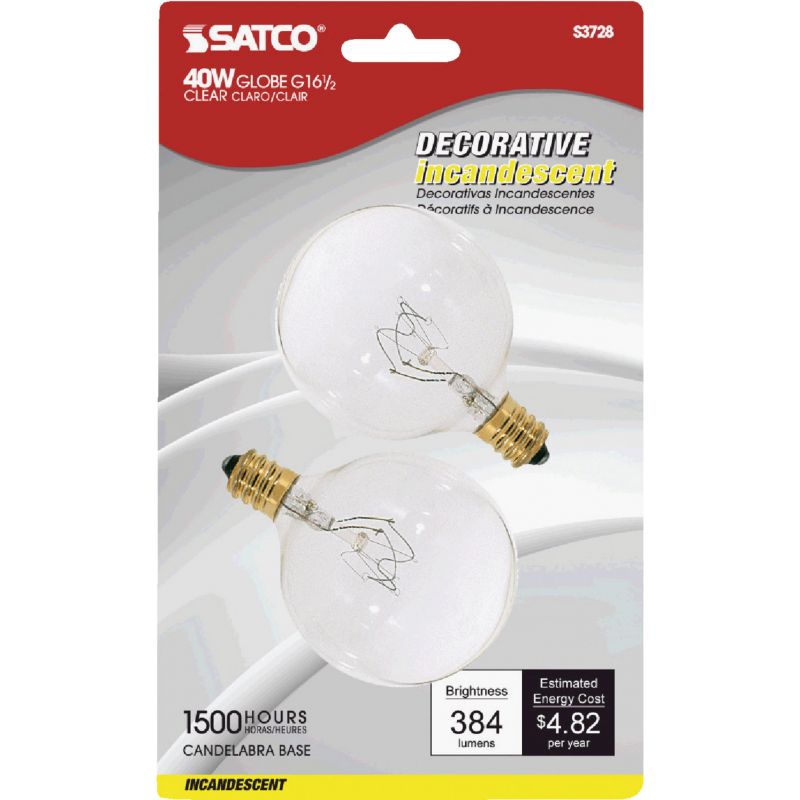 Satco Candelabra G16.5 Incandescent Globe Light Bulb