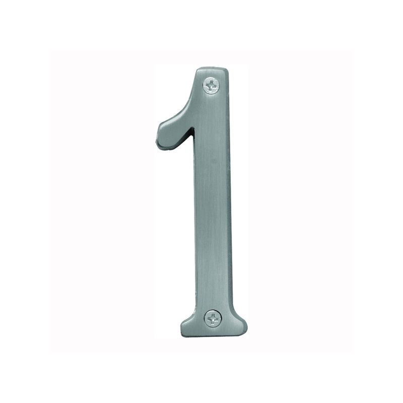 Hy-Ko Prestige Series BR-43SN/1 House Number, Character: 1, 4 in H Character, Nickel Character, Brass