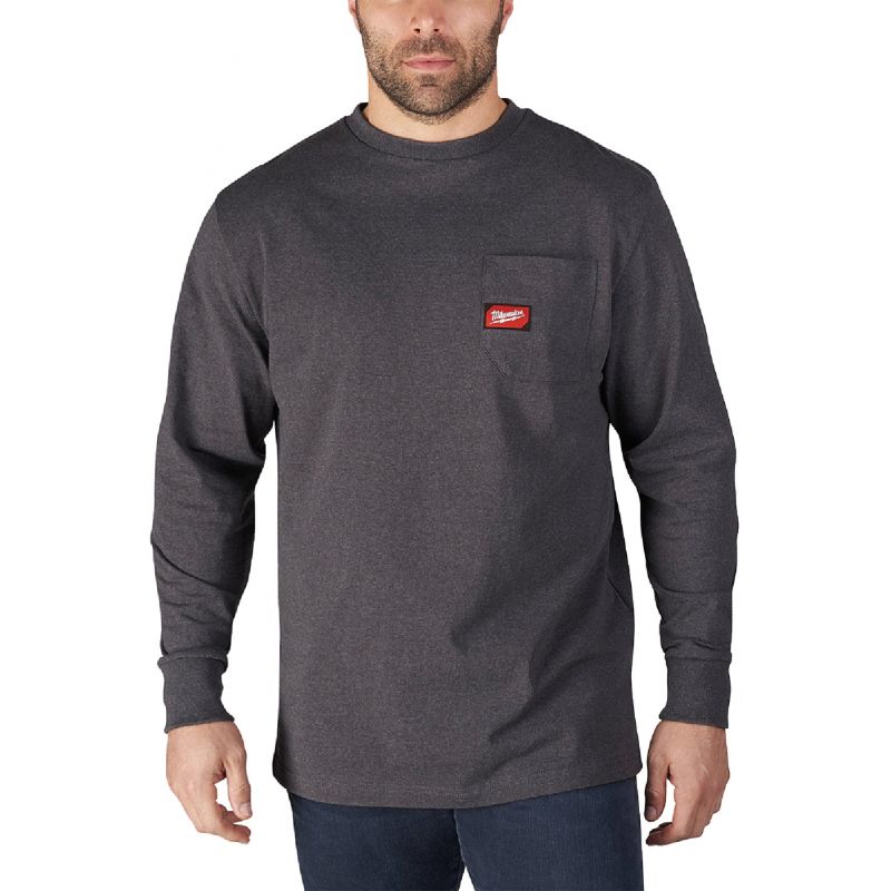 Milwaukee Heavy-Duty Pocket Long Sleeve Shirt M, Gray, Long Sleeve