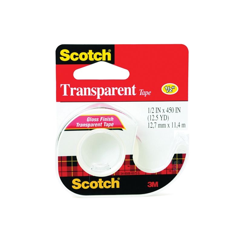 Scotch 144 Transparent Tape, 450 in L, 1/2 in W, Acetate Backing
