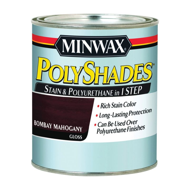 Minwax 61480444 Waterbased Polyurethane Stain, Gloss, Liquid, Bombay Mahogany, 1 qt, Can Bombay Mahogany
