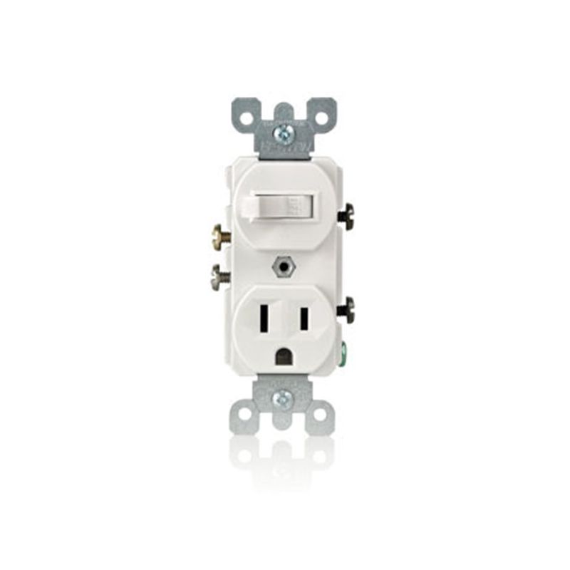Leviton S02-05225-0WS Combination Switch/Receptacle, 1 -Pole, 15 A, 120 V Switch, 125 V Receptacle, White White
