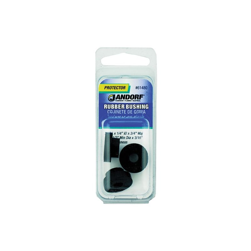 Jandorf 61480 Conduit Bushing, 1/4 in Dia Cable, Rubber, Black, 3/16 in Thick Panel Black