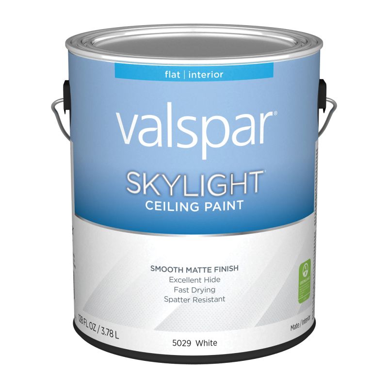 Valspar Skylight 5029 028.0015029.007 Ceiling Paint, Flat, White, 1 gal, Metal Pail, Latex Base White