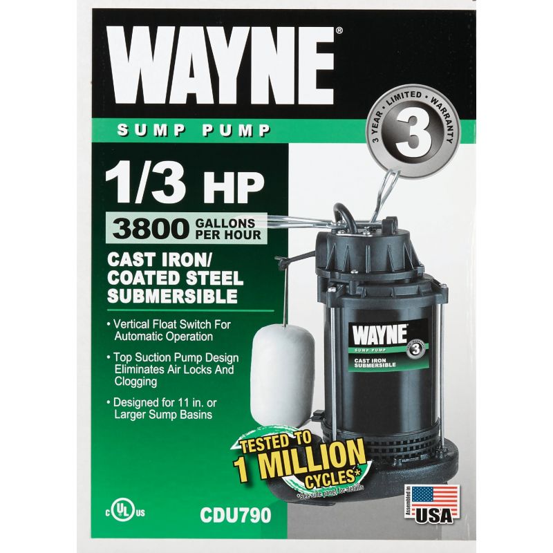 Wayne Water System Cast-Iron Submersible Sump Pump 1/3 HP, 2270 GPH