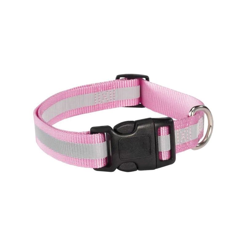 Guardian Gear ZA984 06 75 Dog Collar, 6 to 10 in L Collar, 3/8 in W Collar, Nylon, Pink, Reflective Taping Pink