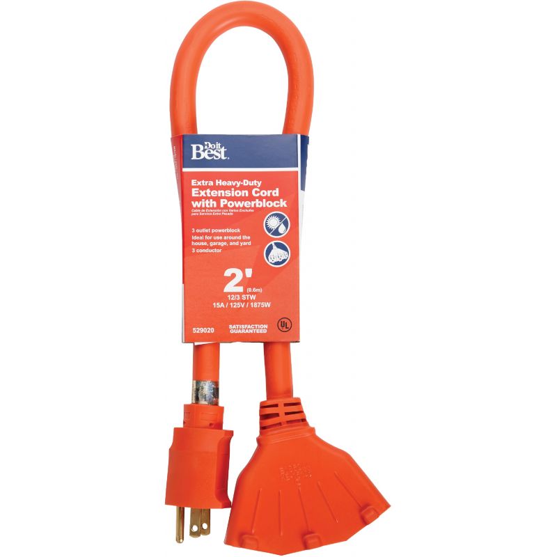 Do it Best 12/3 Extension Cord With Powerblock Orange, Extra Heavy-Duty, 15