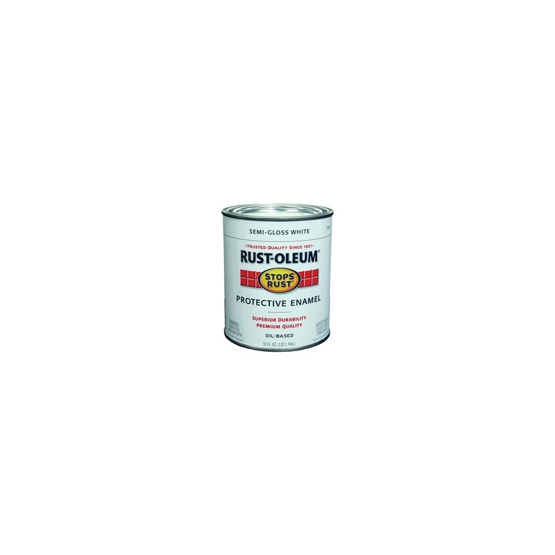 Rust-Oleum Stops Rust 7797502 Enamel Paint, Oil, Semi-Gloss, White, 1 qt, Can, 50 to 100 sq-ft/qt Coverage Area White
