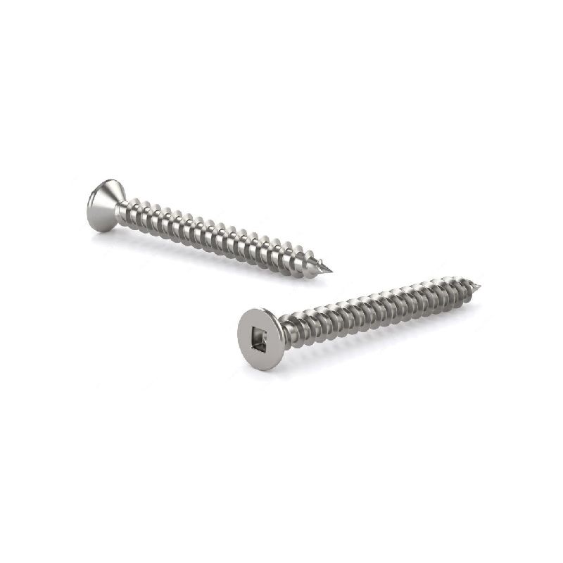 Reliable FKAS612VP Screw, 1/2 in L, Flat Head, Square Drive, Self-Tapping, Type A Point, Stainless Steel, 100 BX