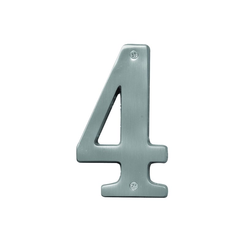 HY-KO Prestige Series BR-51SN/4 House Number, Character: 4, 5 in H Character, Nickel Character, Brass (Pack of 3)