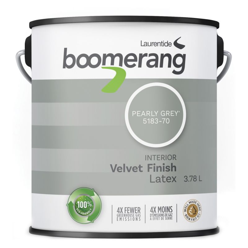 boomerang 5183 Series 5183-70L19 Interior Paint, Velvet Sheen, Pearly Gray, 3.78 L, 40 sq-m Coverage Area Pearly Gray