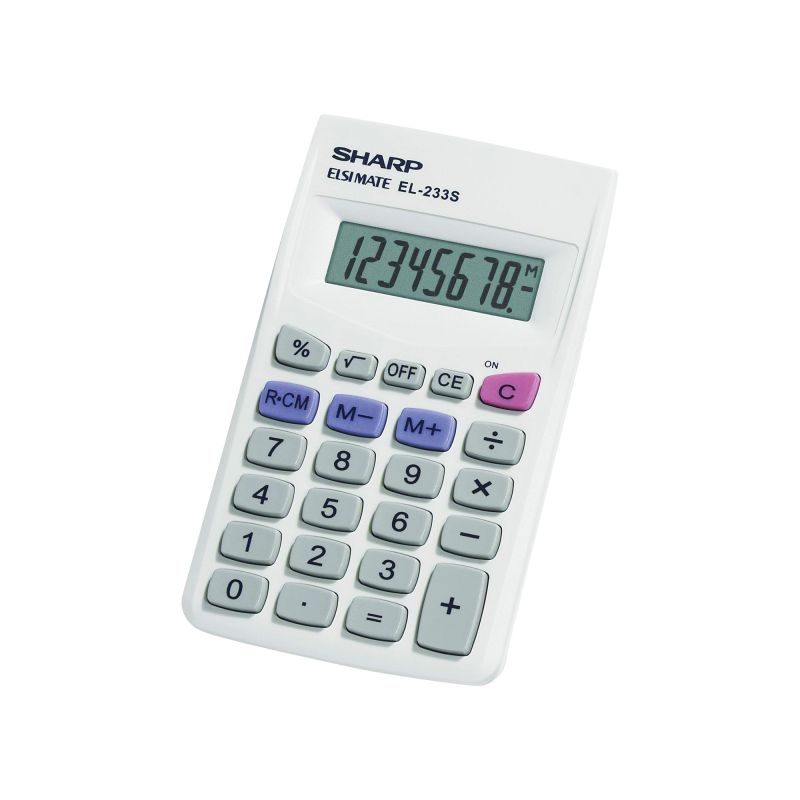 Sharp EL233SB Pocket Calculator, Battery, 8 Display, LCD Display, White White