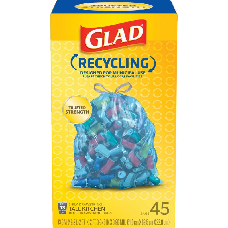 Glad Municipal Blue Recycling Trash Bag 13 Gal., Blue
