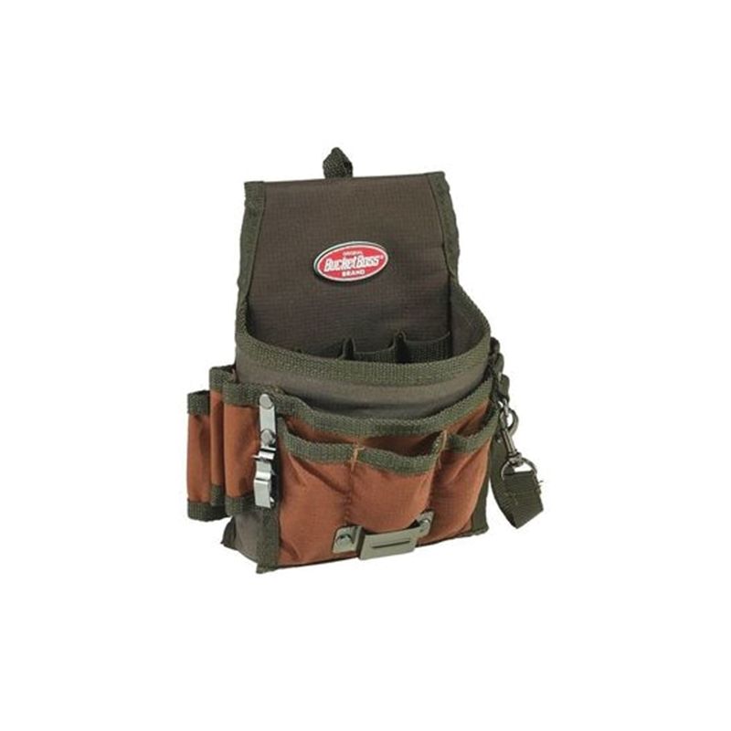 Bucket Boss 54140 Tool Pouch, 9-Pocket, Poly Ripstop Fabric, Brown/Green, 7-1/2 in W, 9 in H, 3 in D Brown/Green